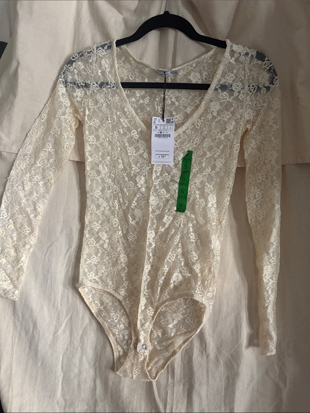 stradivarius Cream Lace Long Sleeve Bodysuit